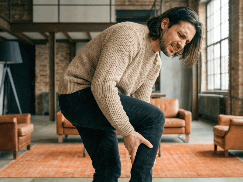 D-dimères élevés homme se tenant le mollet