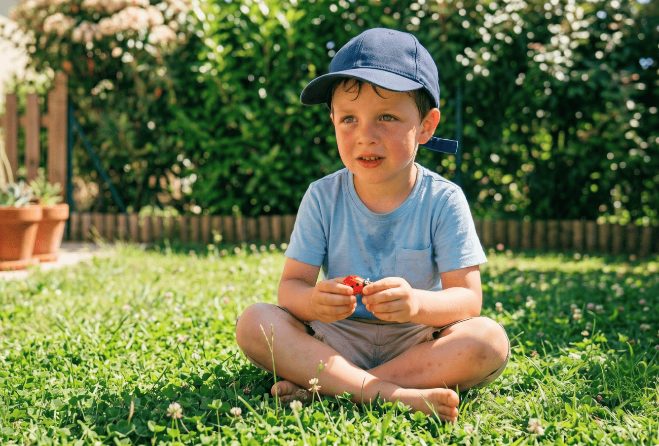 Enfant au soleil avec un risque d'insolation