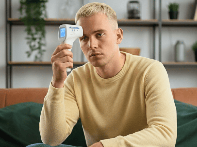 Polynucléaires neutrophiles bas chez l'homme représenté par de la fièvre