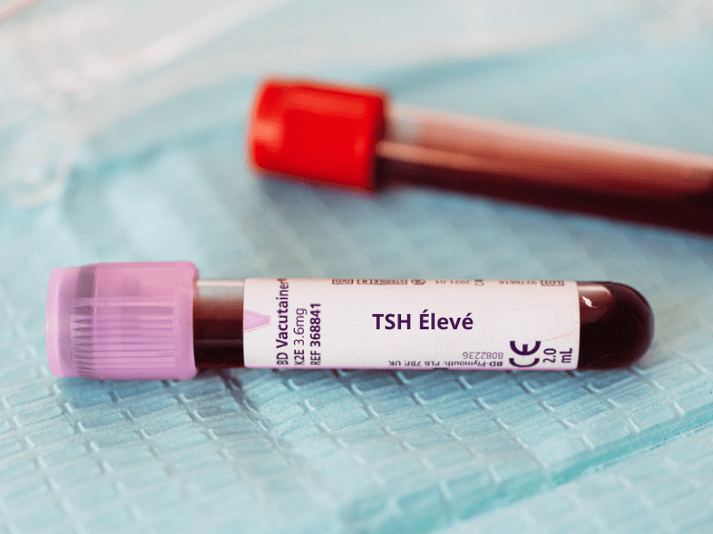 Tube d'une analyse sanguine pour révéler un taux de TSH élevé